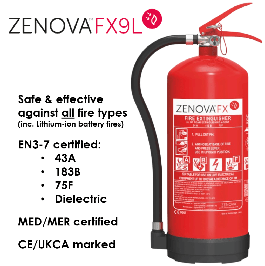Zenova FX9L ‘All Fires’ Fire Extinguisher (9 Ltr) (MED/MER-Approved ...