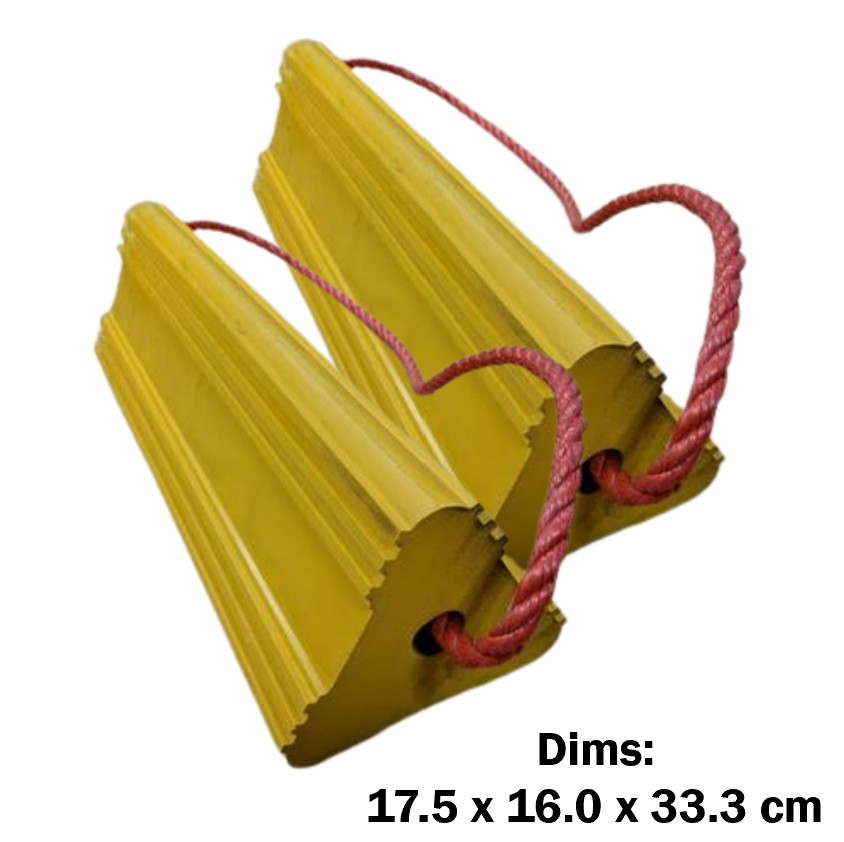Helicopter Wheel Chocks - Yellow (1 pair) (Dims: 17.5 x 16.0 x 33.3 cm)